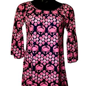 Simply southern crab print short dress pink and blue